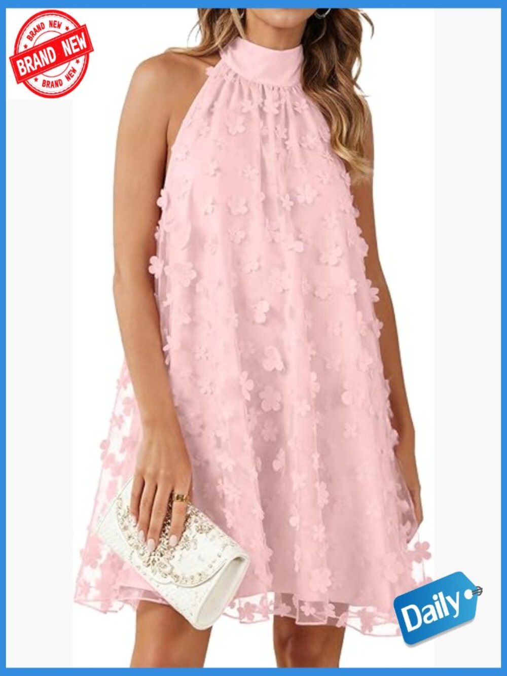 Halter Tulle Floral Bridal Shower Cocktail Wedding Guest Short Mini Dress